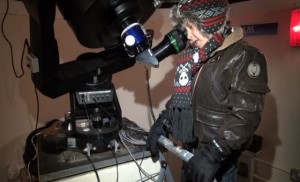 Looking through telescope