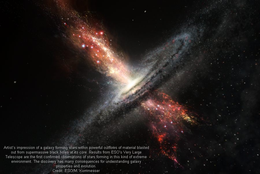 Artist’s impression of stars born in winds from supermassive b