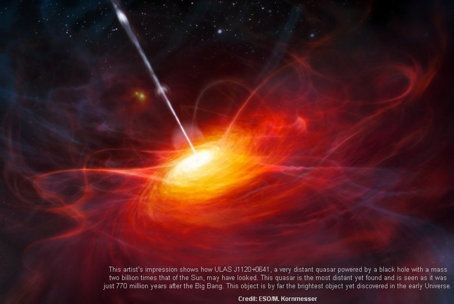 An artist’s rendering of the most distant quasar