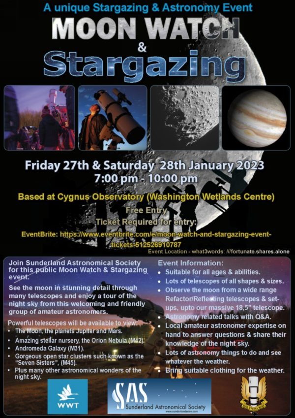 27th & 28th January Moon Watch & Stargazing Event (Cygnus Observatory